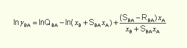 ln(gBA) = ln(QBA)-ln(xB+SBA·xA)+(SBA-RBA)·XA/(xB+SBA·xA),